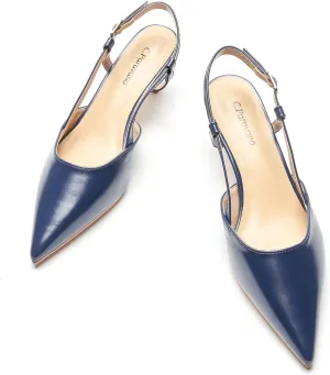 C.Paravano Beige Slingback Heels for Women - Pointed Toe, Stiletto Heels, Slip On Work Pumps, Dress Shoes