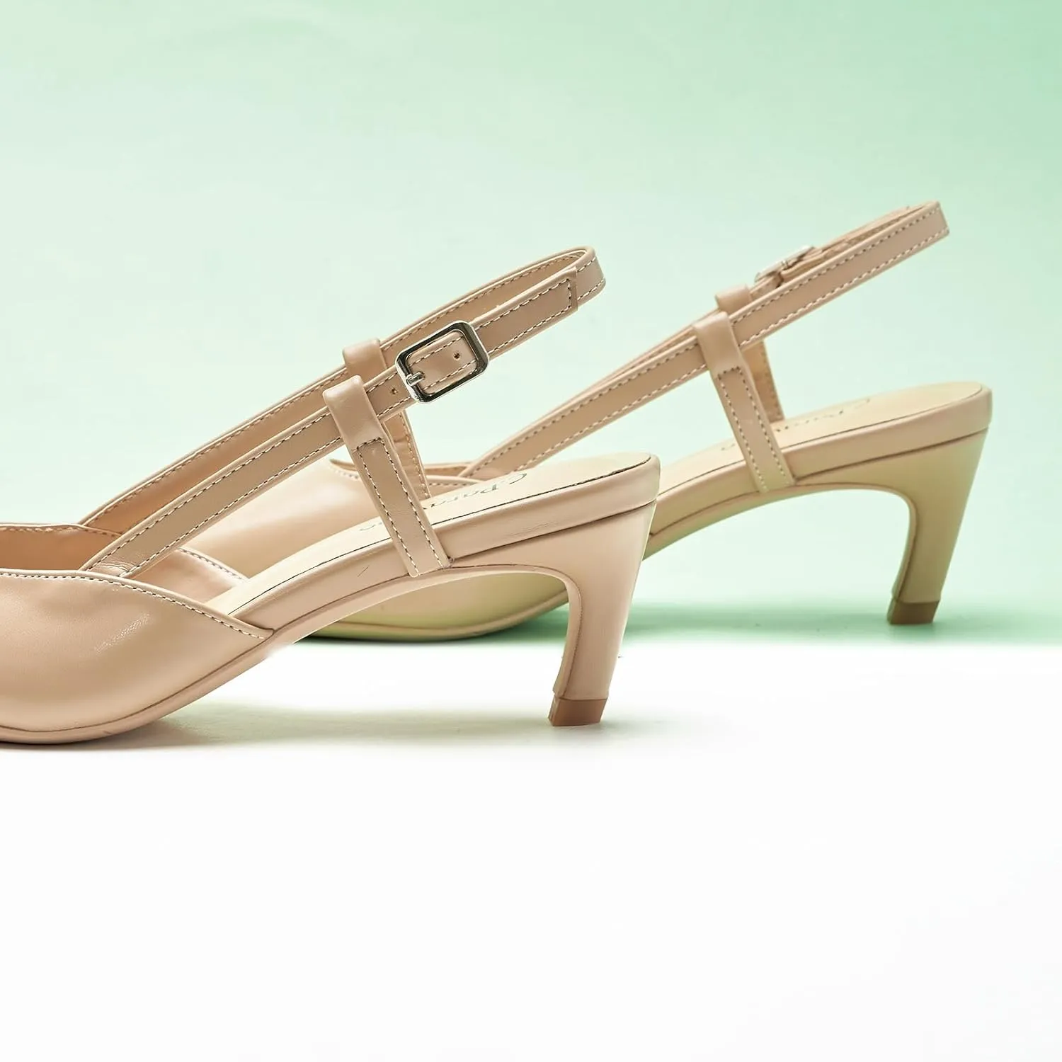 C.Paravano Beige Slingback Heels for Women - Pointed Toe, Stiletto Heels, Slip On Work Pumps, Dress Shoes