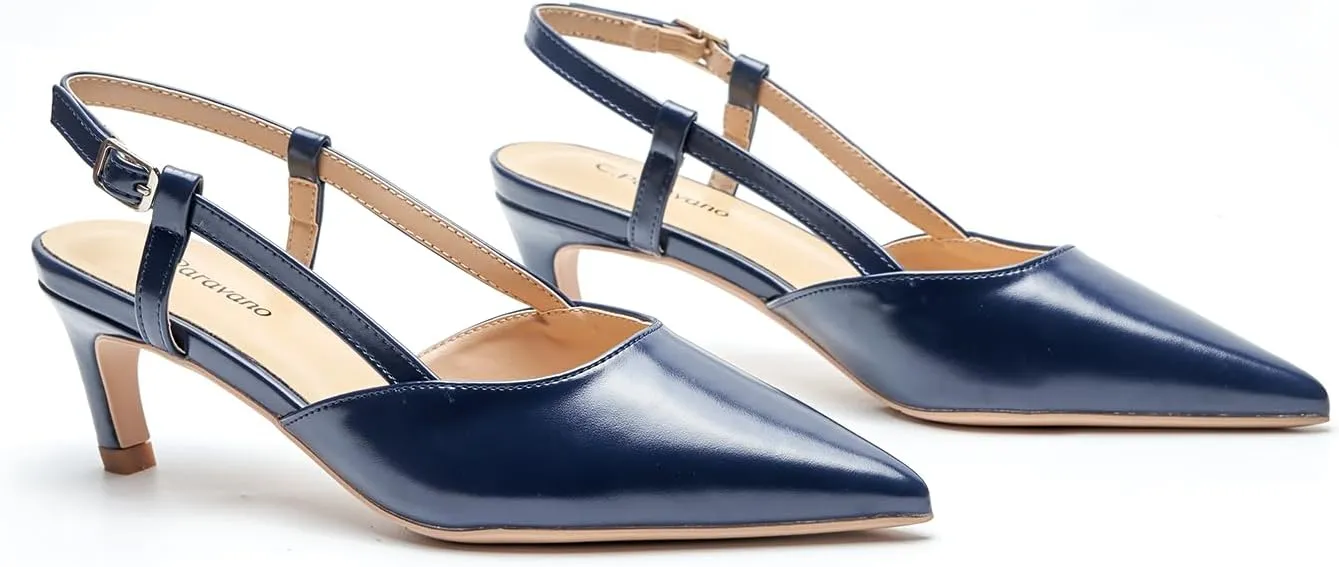 C.Paravano Beige Slingback Heels for Women - Pointed Toe, Stiletto Heels, Slip On Work Pumps, Dress Shoes