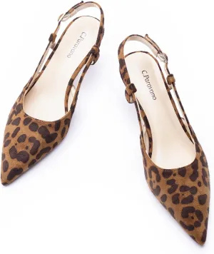 C.Paravano Beige Slingback Heels for Women - Pointed Toe, Stiletto Heels, Slip On Work Pumps, Dress Shoes