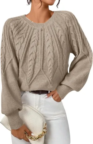 Crewneck Sweater Women Cable Knit Chunky Long Sleeve Winter Sweaters Oversized Crew Neck Cute Pullover Outfits