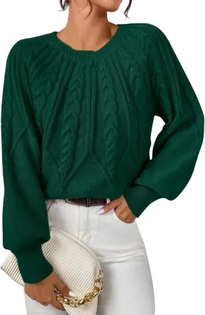 Crewneck Sweater Women Cable Knit Chunky Long Sleeve Winter Sweaters Oversized Crew Neck Cute Pullover Outfits
