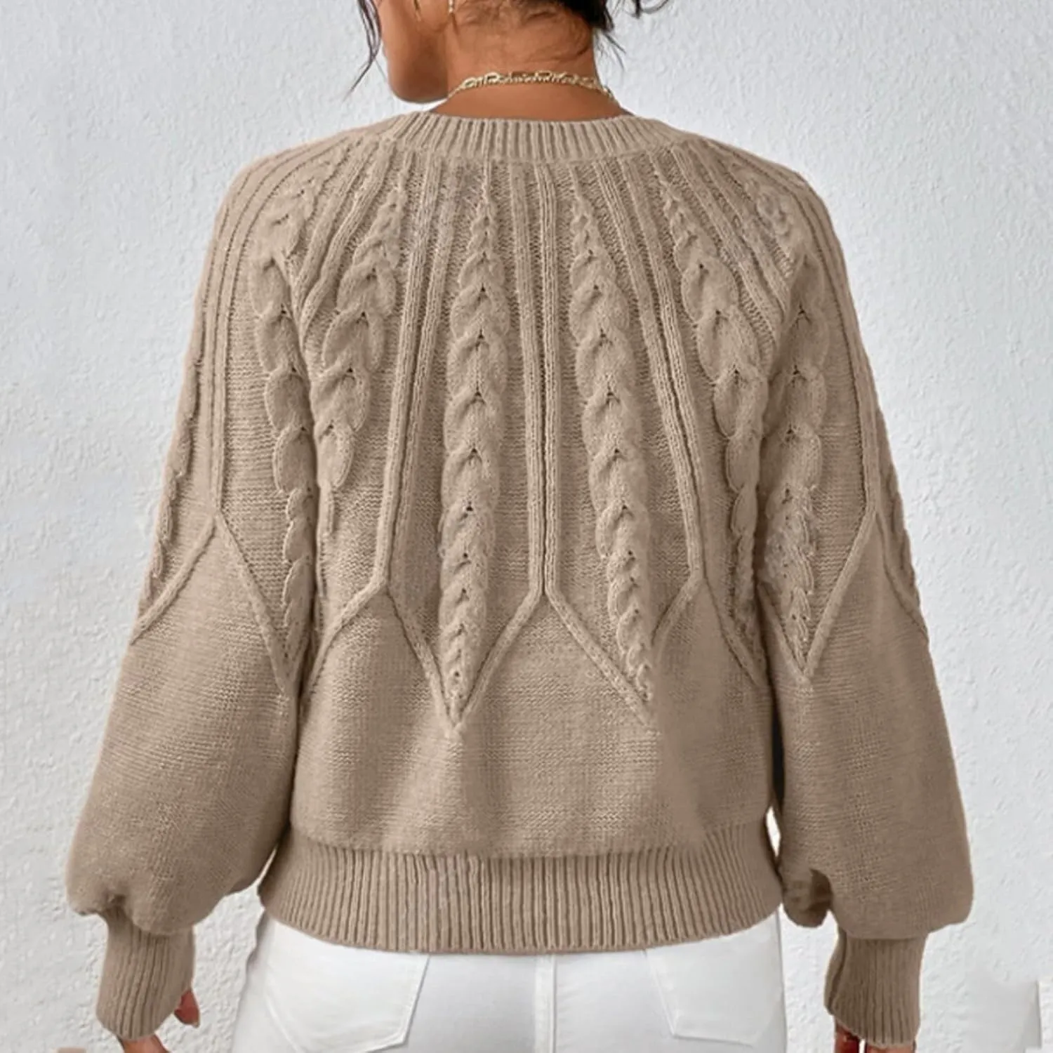 Crewneck Sweater Women Cable Knit Chunky Long Sleeve Winter Sweaters Oversized Crew Neck Cute Pullover Outfits