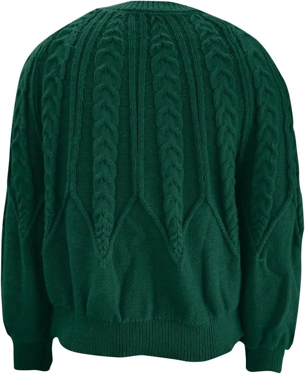 Crewneck Sweater Women Cable Knit Chunky Long Sleeve Winter Sweaters Oversized Crew Neck Cute Pullover Outfits