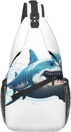 Cross Chest Bag for Men Women Crossbody Backpack Blue Shark Sling Bag Travel Hiking Daypack