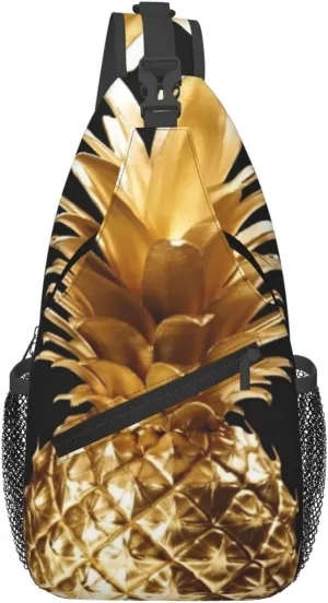 Cross Chest Bag for Men Women Crossbody Backpack Gold Pineapple Sling Bag Travel Hiking Daypack