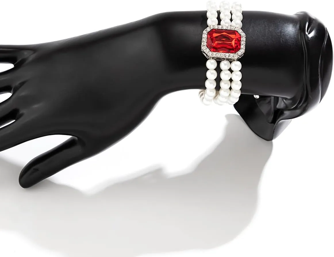 Crystal Choker Necklace for Women Earring Necklace&Bracelet Set Fashion Gemstone Pearl Necklace for Party and Wedding