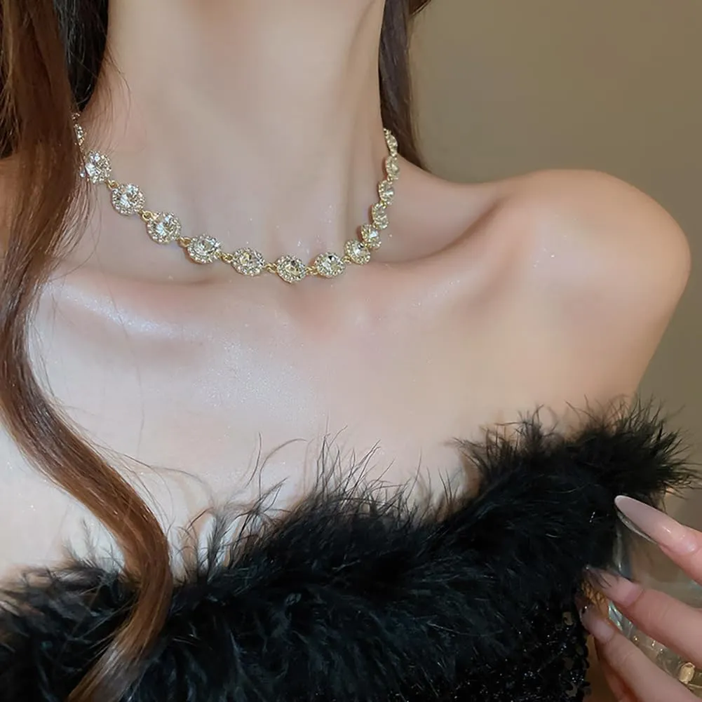 Crystal Choker Necklace Sparkly Rhinestone Chokers Gold Colorful Necklaces for Women