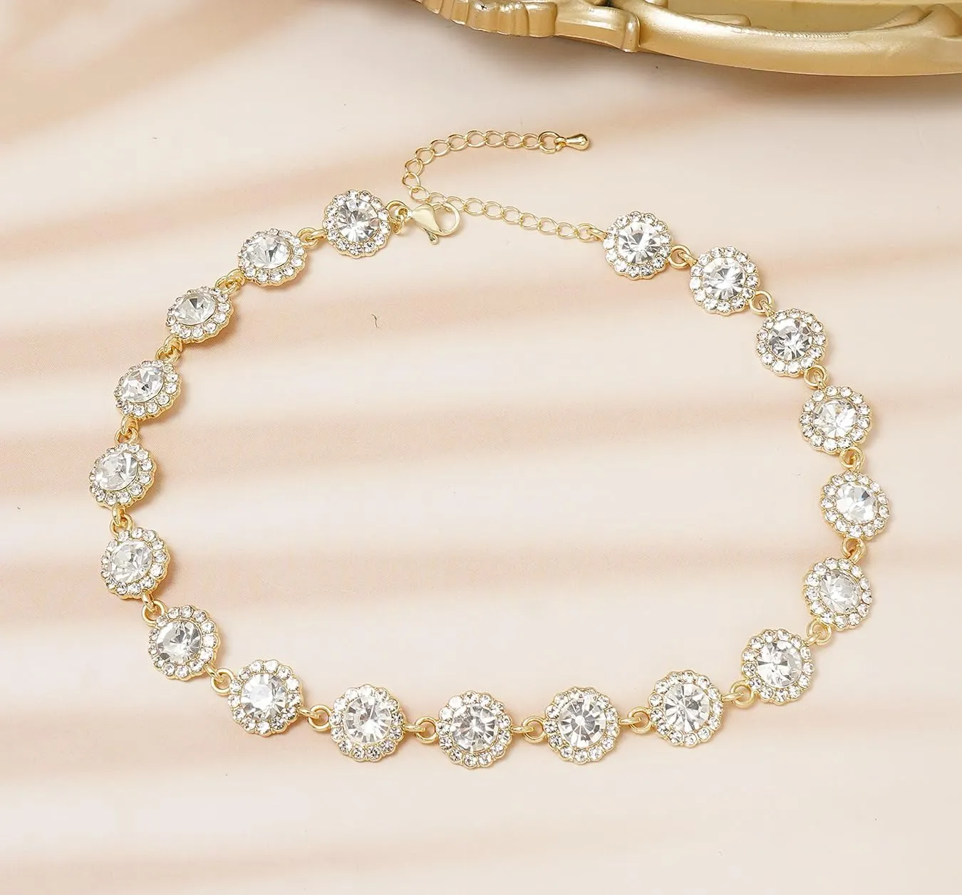 Crystal Choker Necklace Sparkly Rhinestone Chokers Gold Colorful Necklaces for Women