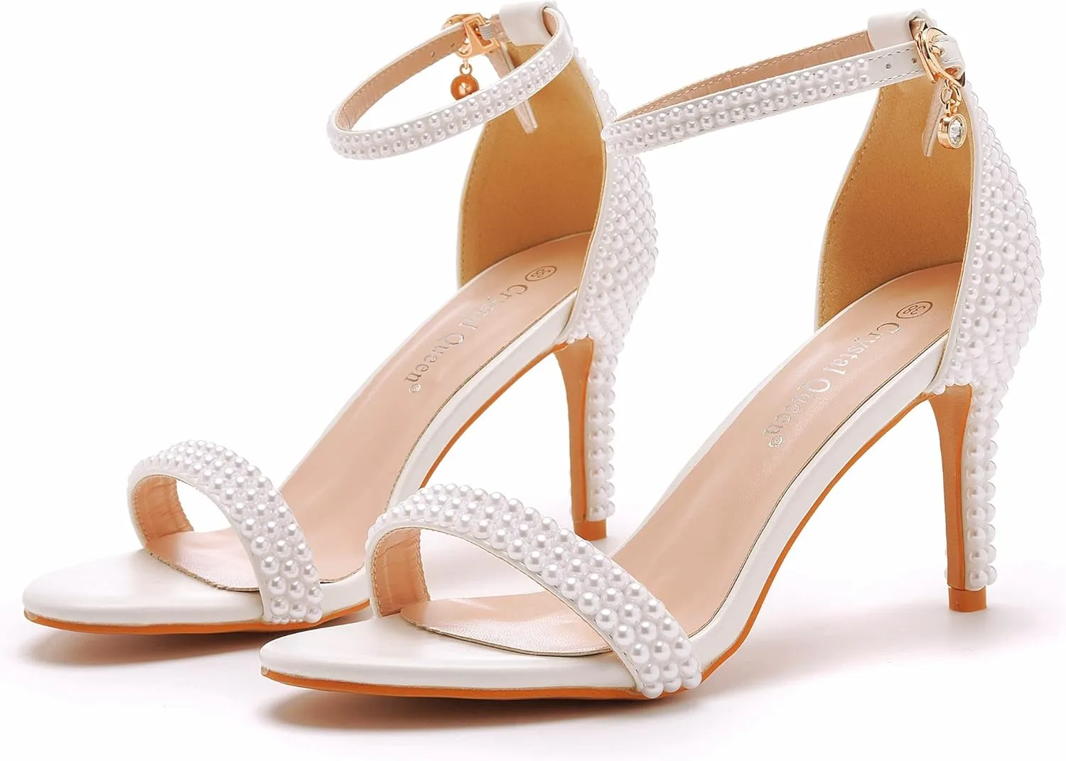 Crystal Queen Full Pearls Heels Sandals Stiletto Heels Peep Toe High Heel Sandals Pump Shoes For Bride Wedding Party Evening