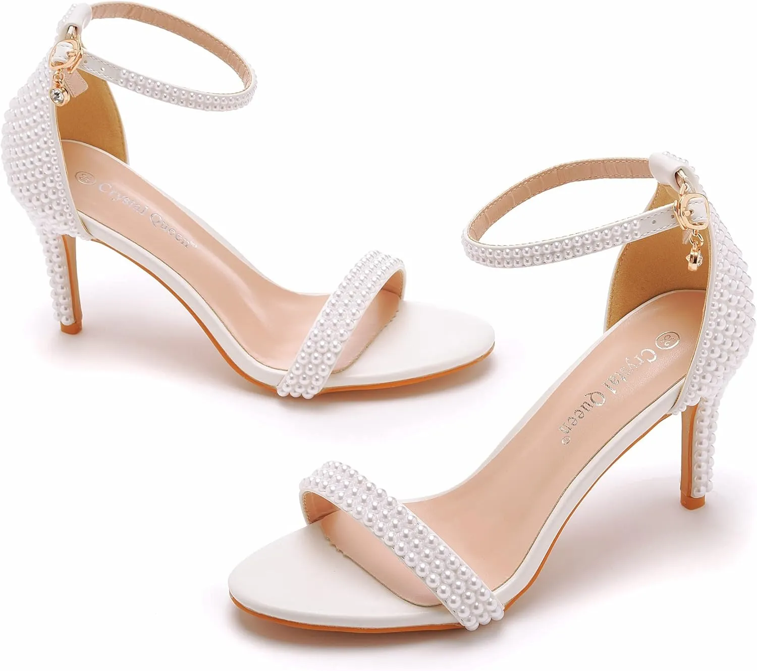 Crystal Queen Full Pearls Heels Sandals Stiletto Heels Peep Toe High Heel Sandals Pump Shoes For Bride Wedding Party Evening