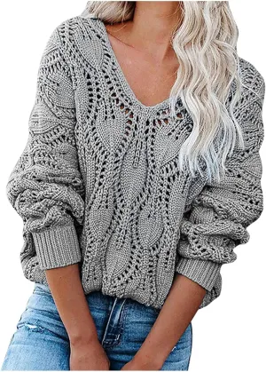 DASAYO Womens Long Sleeve Oversized Chunky Sweaters Casual Vneck Pullover Knit Sweater Fashion Fall Outfits Plus Size 2022
