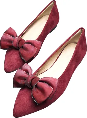 Dear Time Women's Bow Ballets Pointy Toe PU Leather Flats Shoes Slip-ons Casual Comfortable Loafers Walking Shoes for Women