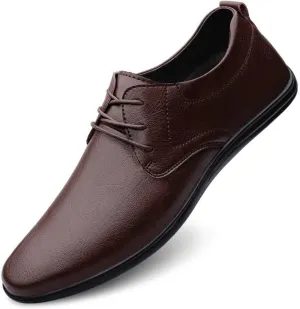 Dress Formal Shoes for Men Lace Up Round Toe Solid Color Vegan Leather Non Slip Rubber Sole Slip Resistant Low Top Anti-Slip Classic