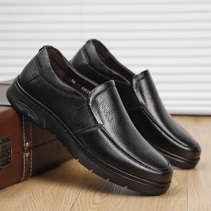 Dress Oxford for Mens Waterproof Leather Comfort Orthopedic Slip On Pointed Toe Party Block Heel Shoe