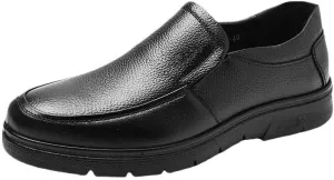 Dress Oxford for Mens Waterproof Leather Comfort Orthopedic Slip On Pointed Toe Party Block Heel Shoe