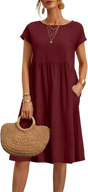 Dresses for Women Summer Plus Size Linen Short Sleeve Midi Dress Casual 2024 Beach Vacation Sundress with Pockets