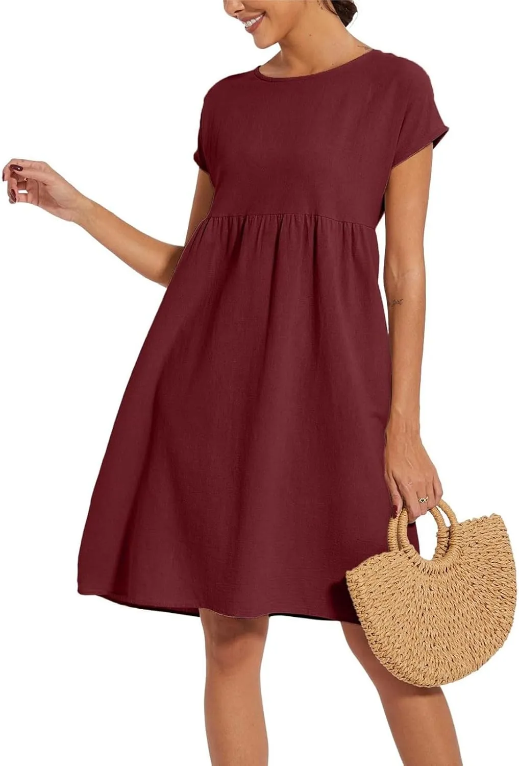 Dresses for Women Summer Plus Size Linen Short Sleeve Midi Dress Casual 2024 Beach Vacation Sundress with Pockets