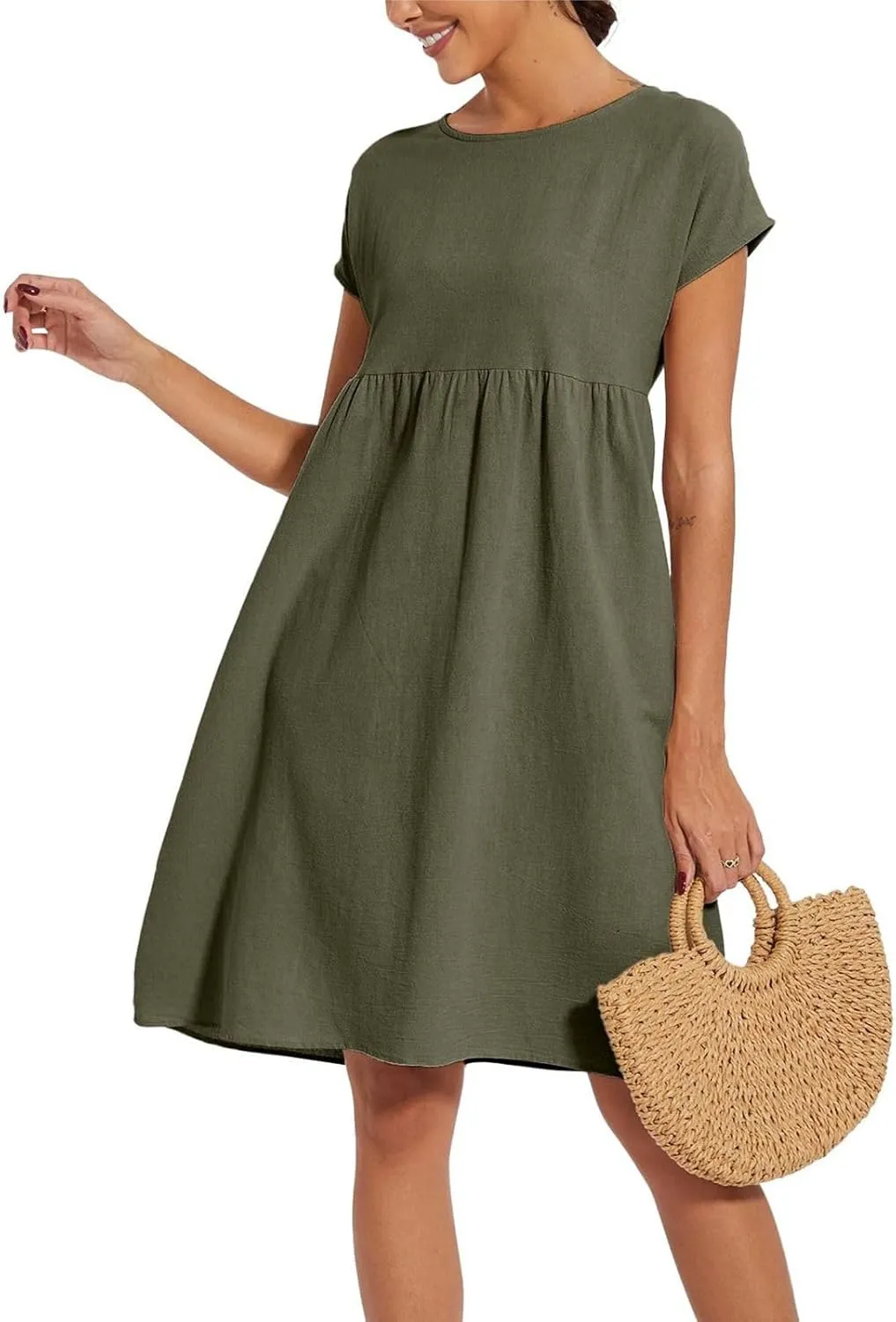 Dresses for Women Summer Plus Size Linen Short Sleeve Midi Dress Casual 2024 Beach Vacation Sundress with Pockets