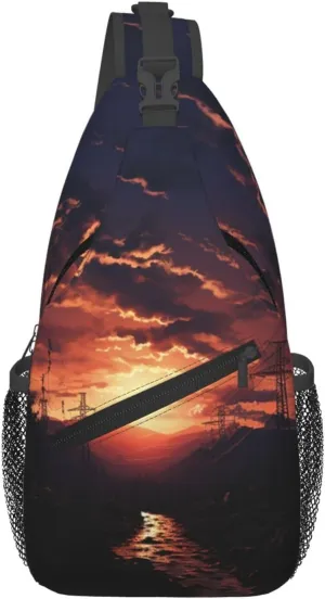 Dusk Scenery Cross Chest Bag Diagonally Sling Backpack Outdoor Travel Cycling Bag for Men Women