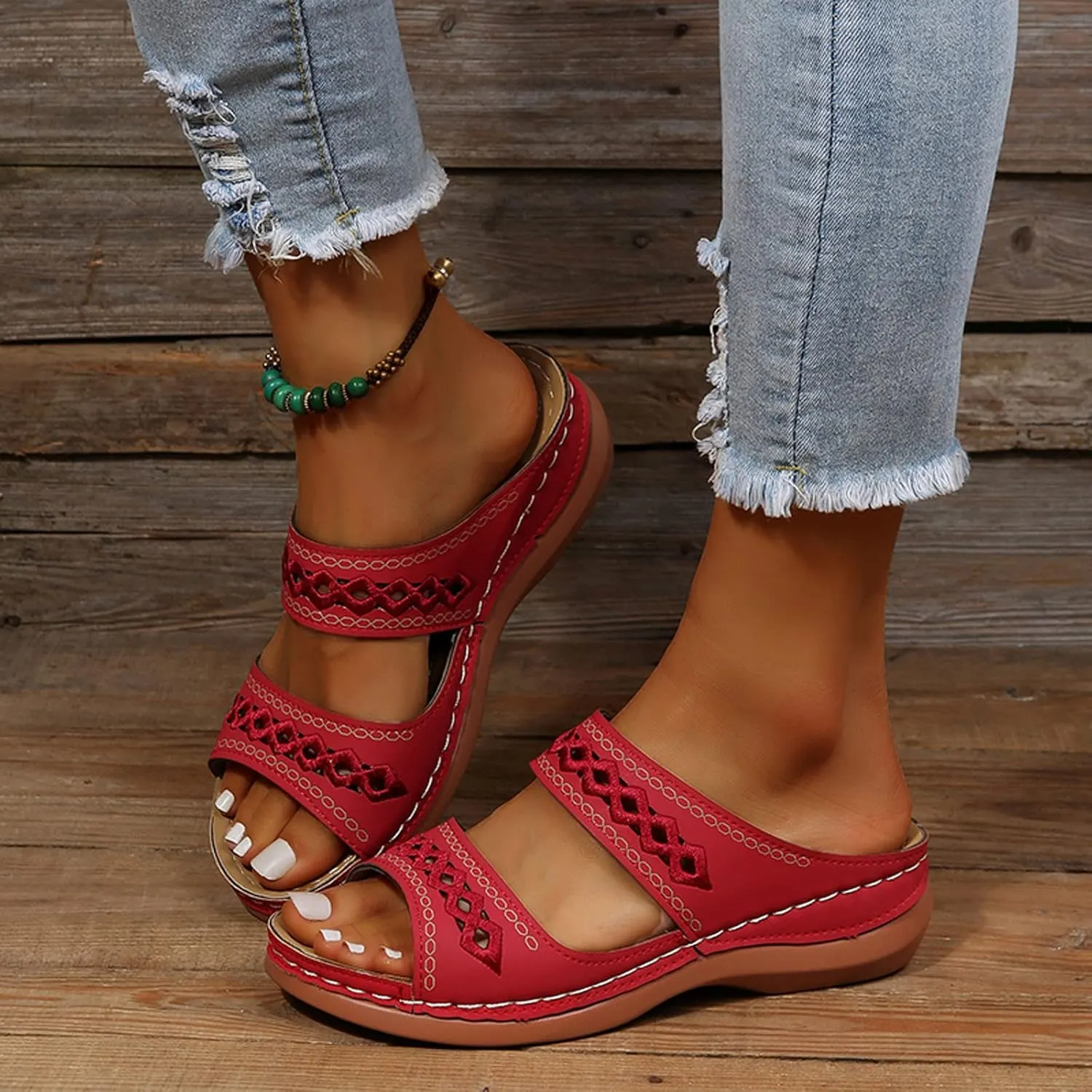 Eduavar Orthopedic Sandals for Women, Sandals Women Comfortable Slip On Sandals Open Toe Slip On Walking Sandals Shoes