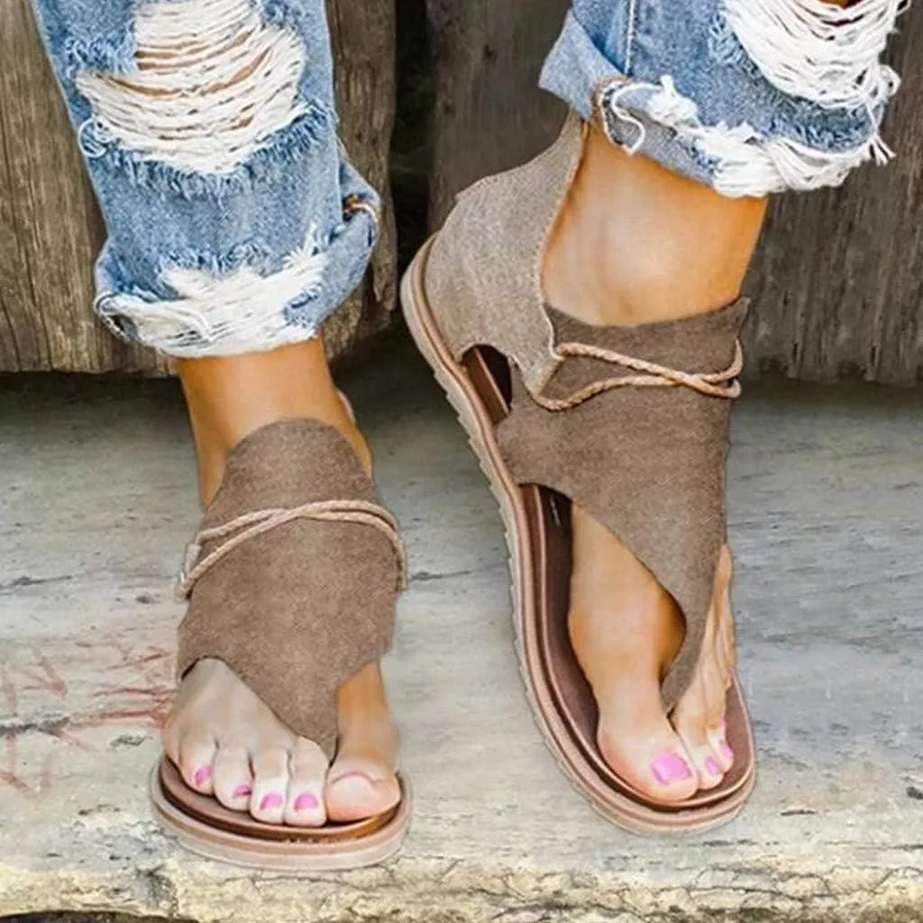 Eduavar Sandals for Women Dressy Summer, Gladiator Sandals for Women Flat Open Toe Flip Flops Suede Sandals Zip Up Sandals