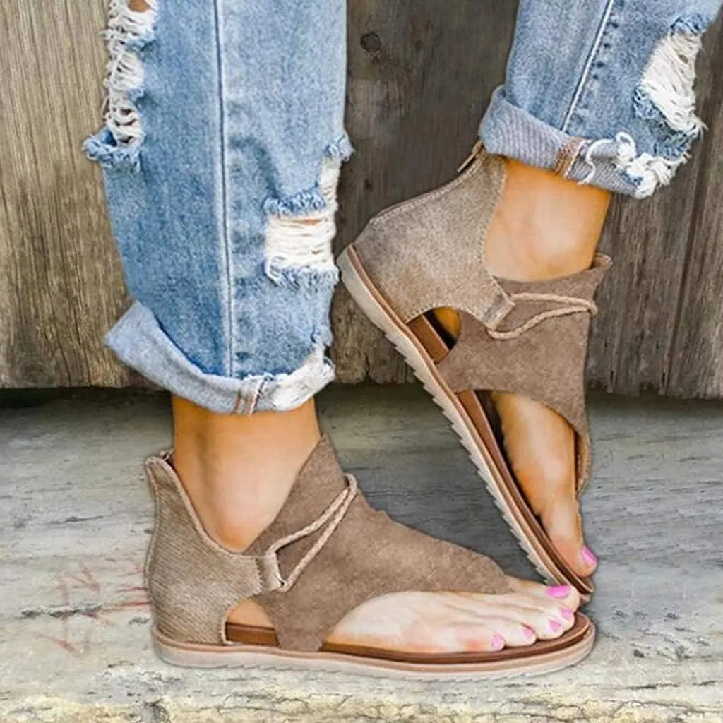 Eduavar Sandals for Women Dressy Summer, Gladiator Sandals for Women Flat Open Toe Flip Flops Suede Sandals Zip Up Sandals