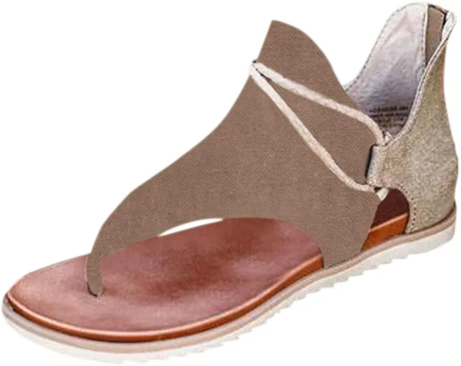 Eduavar Sandals for Women Dressy Summer, Gladiator Sandals for Women Flat Open Toe Flip Flops Suede Sandals Zip Up Sandals