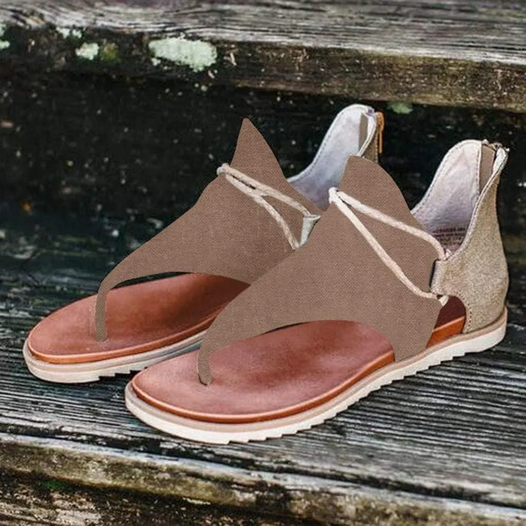 Eduavar Sandals for Women Dressy Summer, Gladiator Sandals for Women Flat Open Toe Flip Flops Suede Sandals Zip Up Sandals