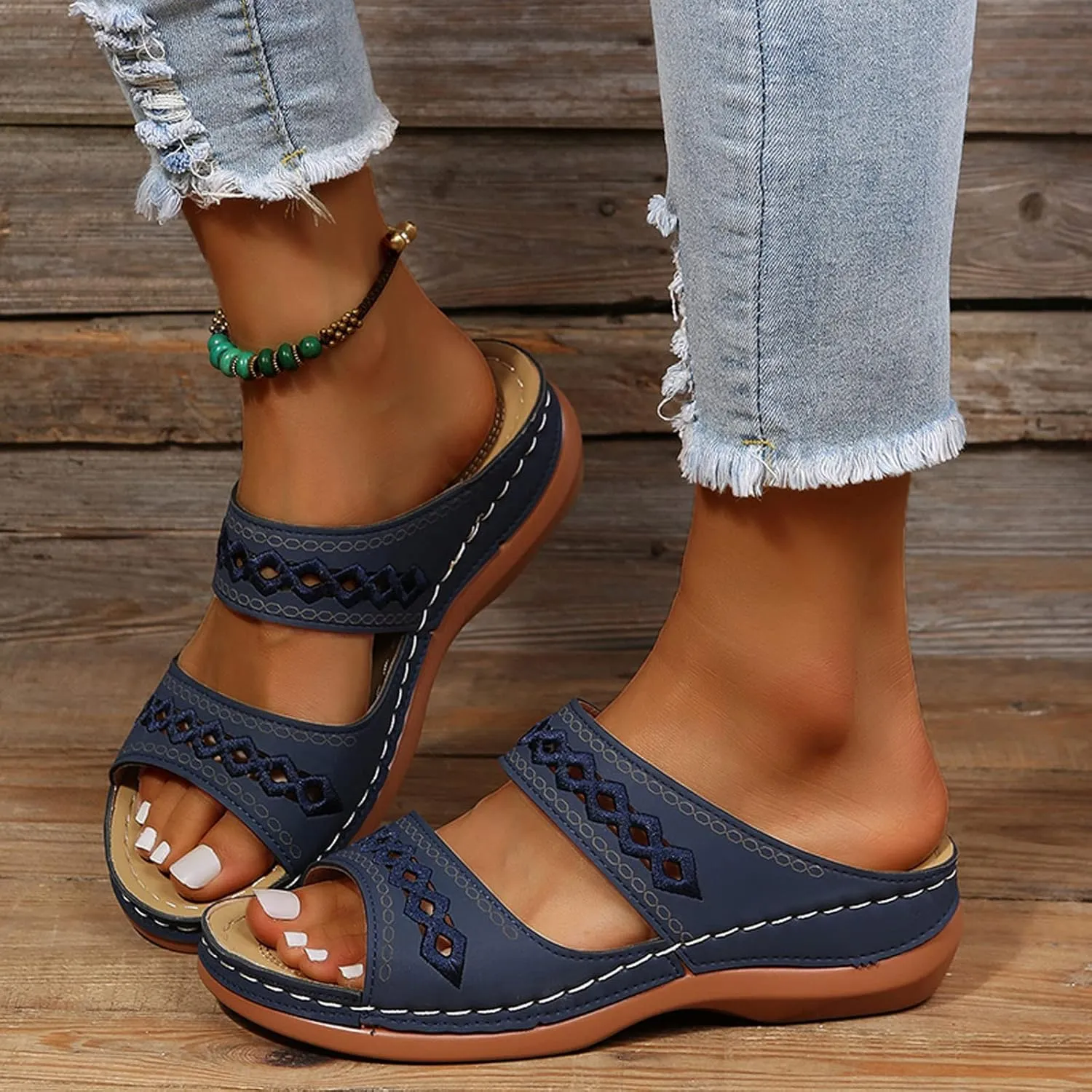 Eduavar Sandals for Women Dressy Summer, Womens Sandals Comfortable Slip On Sandals Open Toe Slip On Walking Sandals Shoes