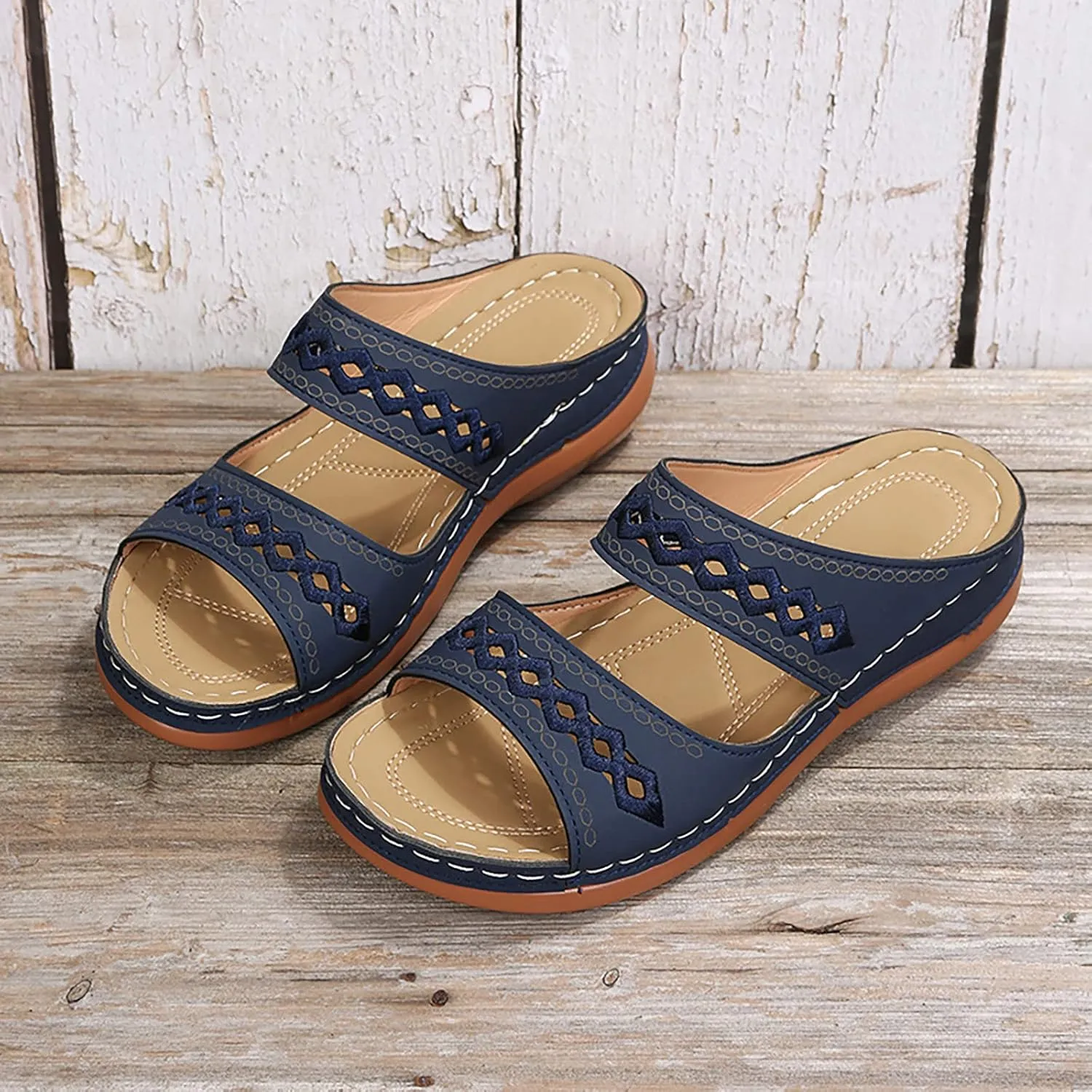 Eduavar Sandals for Women Dressy Summer, Womens Sandals Comfortable Slip On Sandals Open Toe Slip On Walking Sandals Shoes
