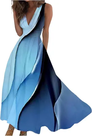 Elegant Floral Maxi Dress for Women, Sleeveless V-Neck Summer Dress, Lightweight and Comfortable