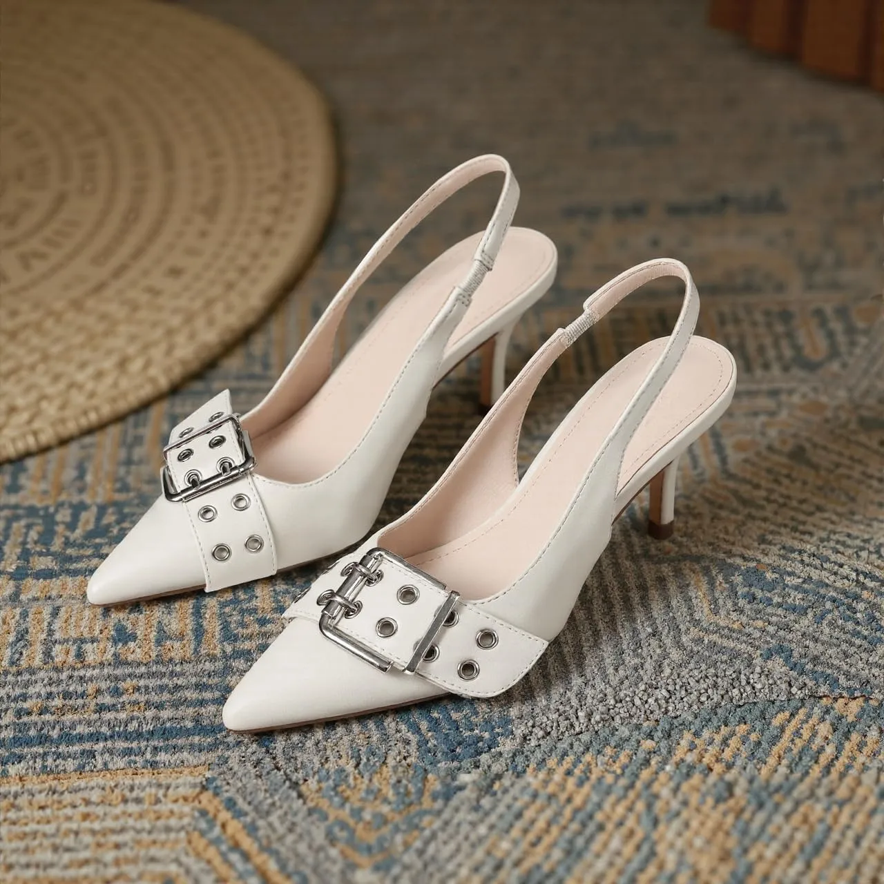 Eteridrey Kitten Heels for Women Pointed Close Toe Elastic Slingback Heel Comfortable Sexy Pumps Party Office Dress Shoes