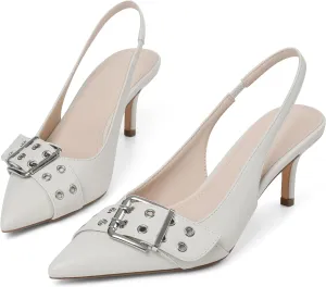 Eteridrey Kitten Heels for Women Pointed Close Toe Elastic Slingback Heel Comfortable Sexy Pumps Party Office Dress Shoes