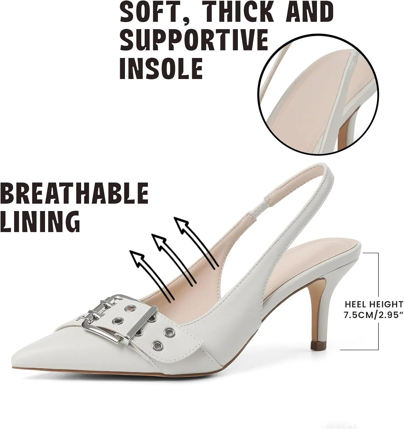 Eteridrey Kitten Heels for Women Pointed Close Toe Elastic Slingback Heel Comfortable Sexy Pumps Party Office Dress Shoes