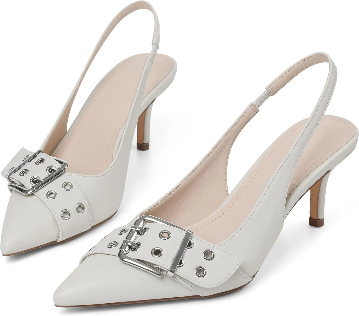 Eteridrey Kitten Heels for Women Pointed Close Toe Elastic Slingback Heel Comfortable Sexy Pumps Party Office Dress Shoes