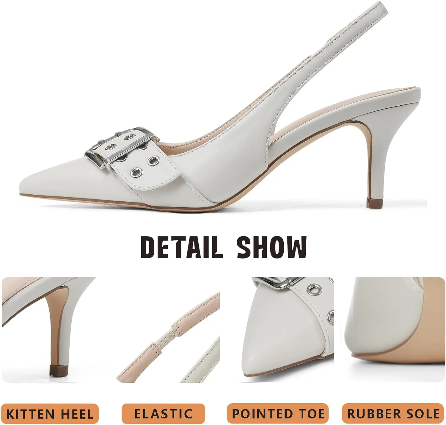 Eteridrey Kitten Heels for Women Pointed Close Toe Elastic Slingback Heel Comfortable Sexy Pumps Party Office Dress Shoes