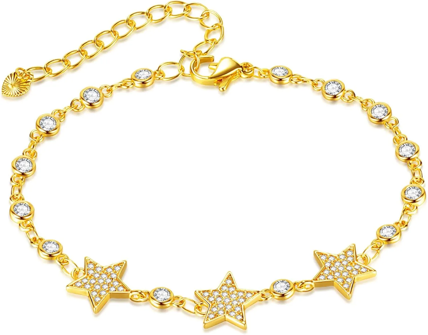 Fashion Cubic Zirconia Adjustable Link Bracelet 18K Gold Plated Stars Chain Bracelet