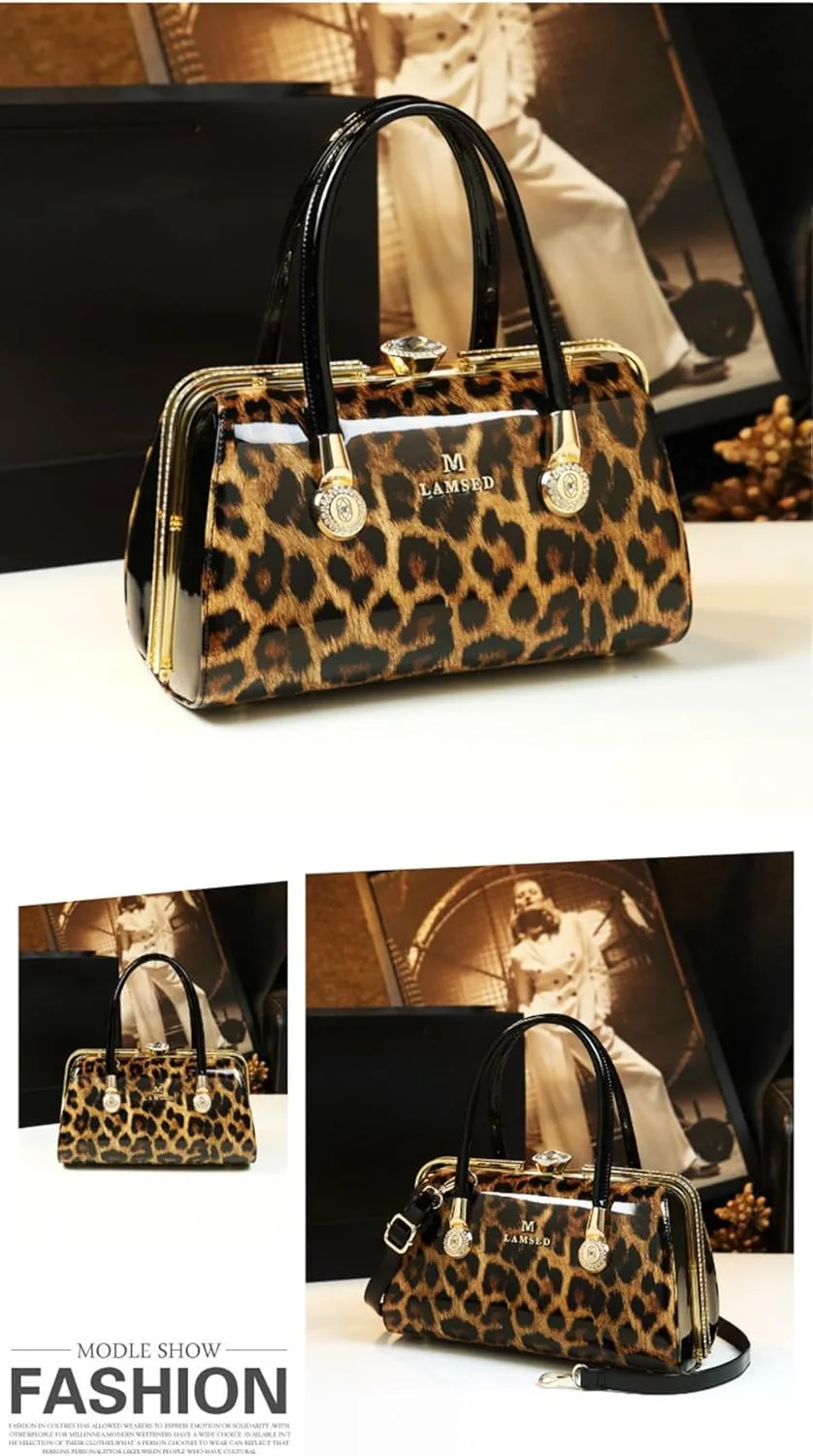 Fashion Leather Women's Top Handle Satchel Crossbody Handbags Diamonds Evening Bag Purses Hard Shoulder Bags