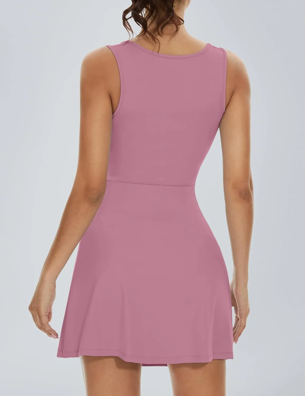Fengbay Womens Tennis Dress Square Neck Sleeveless Athletic Dress Side Slit Flare Workout Dress