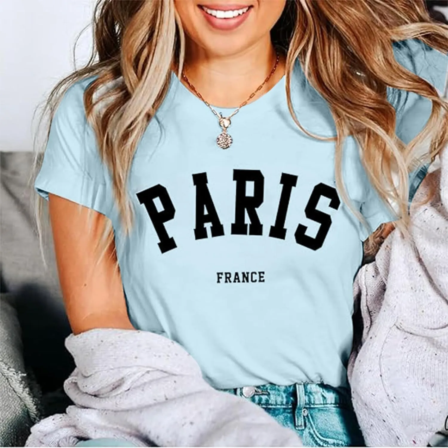 Fkatuzi Paris Shirts France Tshirts for Women Graphic Tee Vintage Letter Print T Shirts Paris Themed Gifts Cotton Tops
