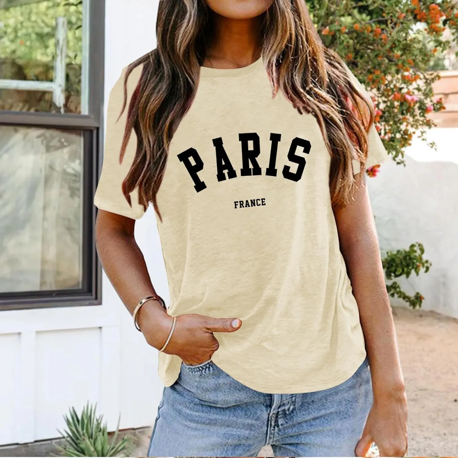 Fkatuzi Paris Shirts France Tshirts for Women Graphic Tee Vintage Letter Print T Shirts Paris Themed Gifts Cotton Tops