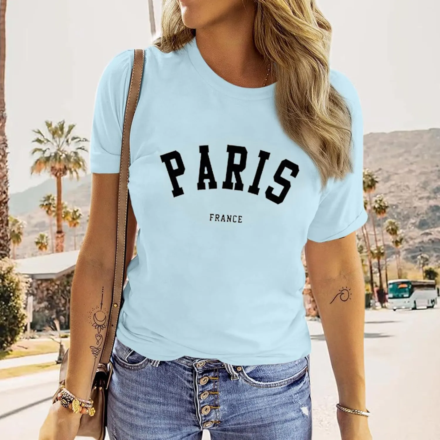 Fkatuzi Paris Shirts France Tshirts for Women Graphic Tee Vintage Letter Print T Shirts Paris Themed Gifts Cotton Tops