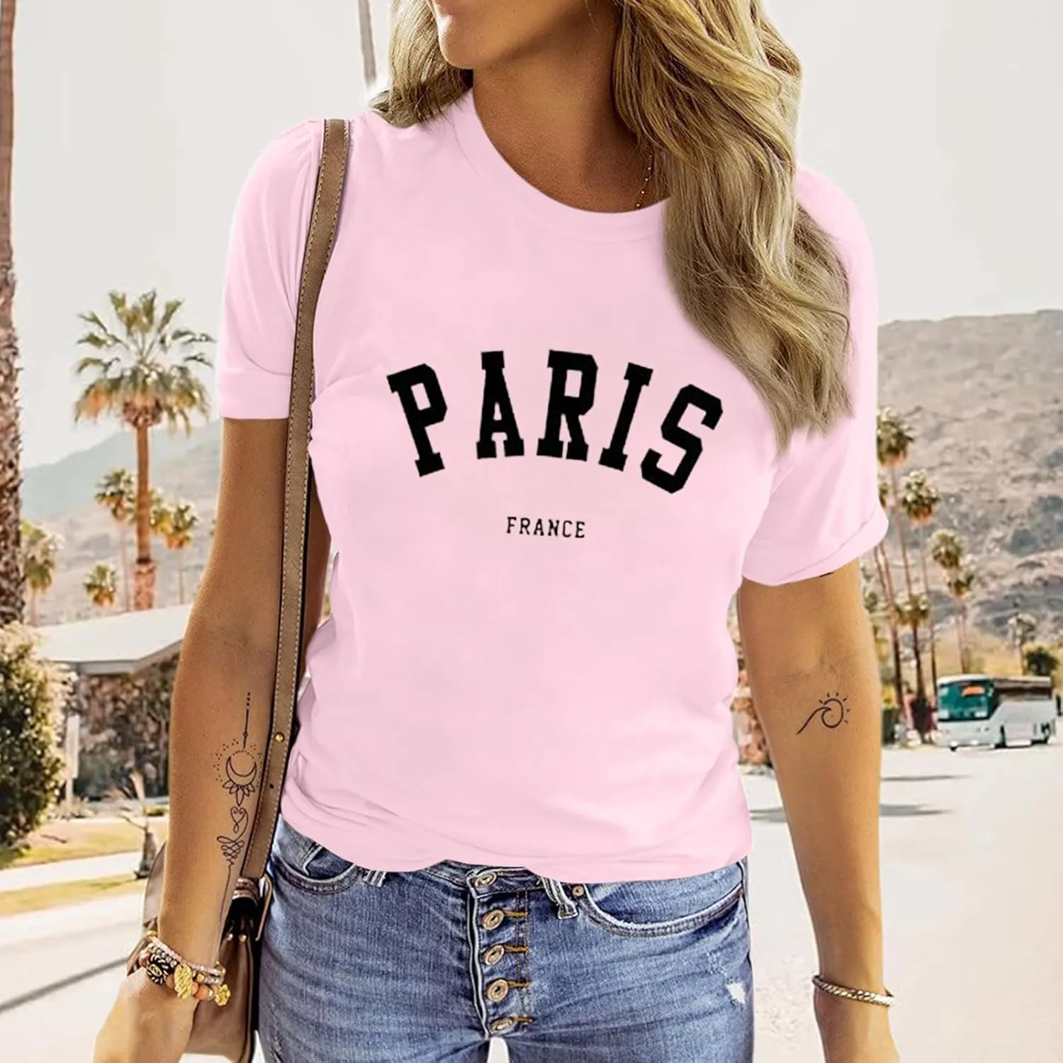 Fkatuzi Paris Shirts France Tshirts for Women Graphic Tee Vintage Letter Print T Shirts Paris Themed Gifts Cotton Tops