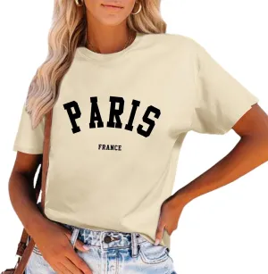 Fkatuzi Paris Shirts France Tshirts for Women Graphic Tee Vintage Letter Print T Shirts Paris Themed Gifts Cotton Tops