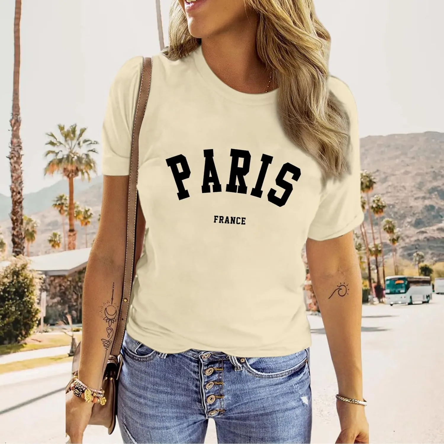 Fkatuzi Paris Shirts France Tshirts for Women Graphic Tee Vintage Letter Print T Shirts Paris Themed Gifts Cotton Tops