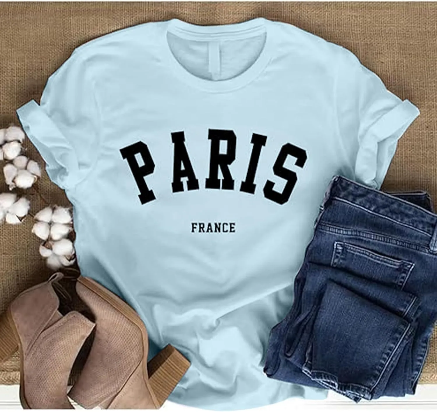 Fkatuzi Paris Shirts France Tshirts for Women Graphic Tee Vintage Letter Print T Shirts Paris Themed Gifts Cotton Tops