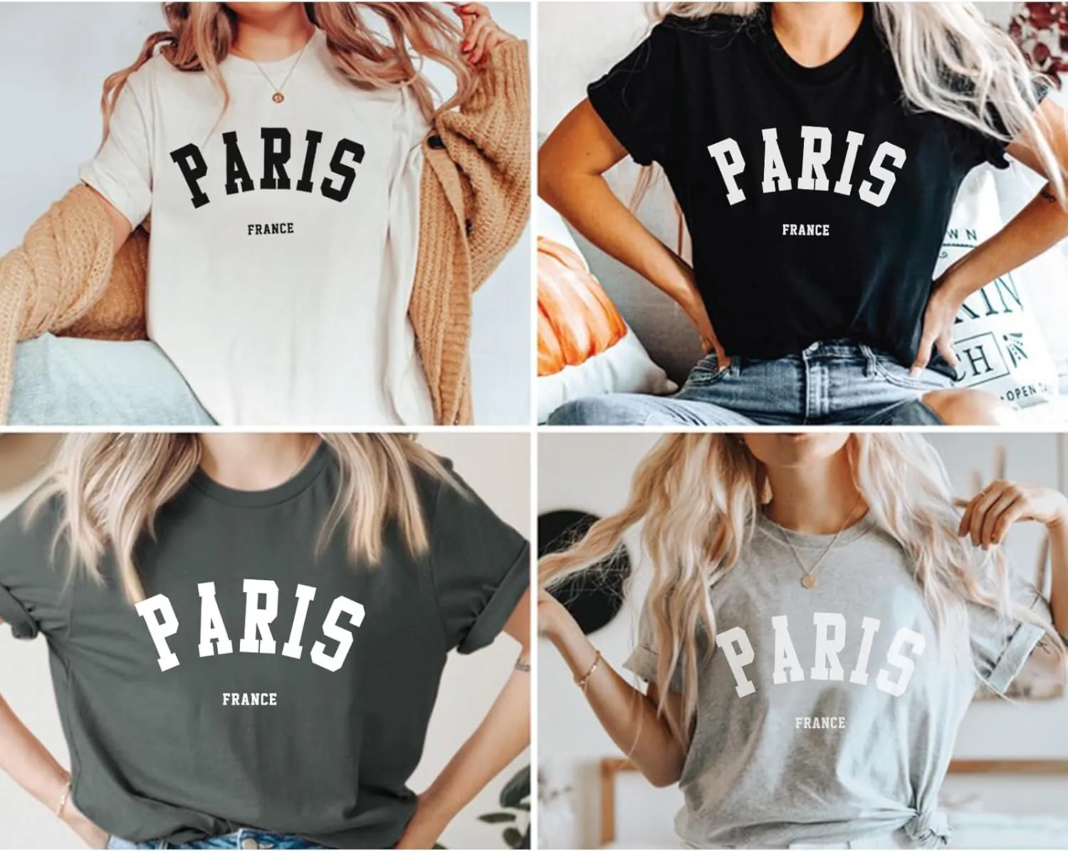 Fkatuzi Paris Shirts France Tshirts for Women Graphic Tee Vintage Letter Print T Shirts Paris Themed Gifts Cotton Tops