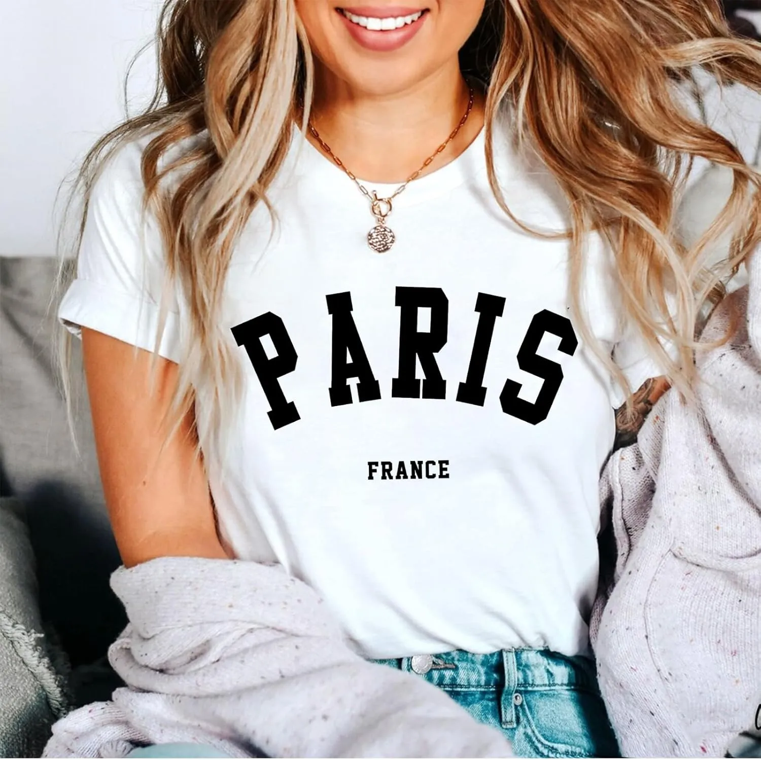 Fkatuzi Paris Shirts France Tshirts for Women Graphic Tee Vintage Letter Print T Shirts Paris Themed Gifts Cotton Tops