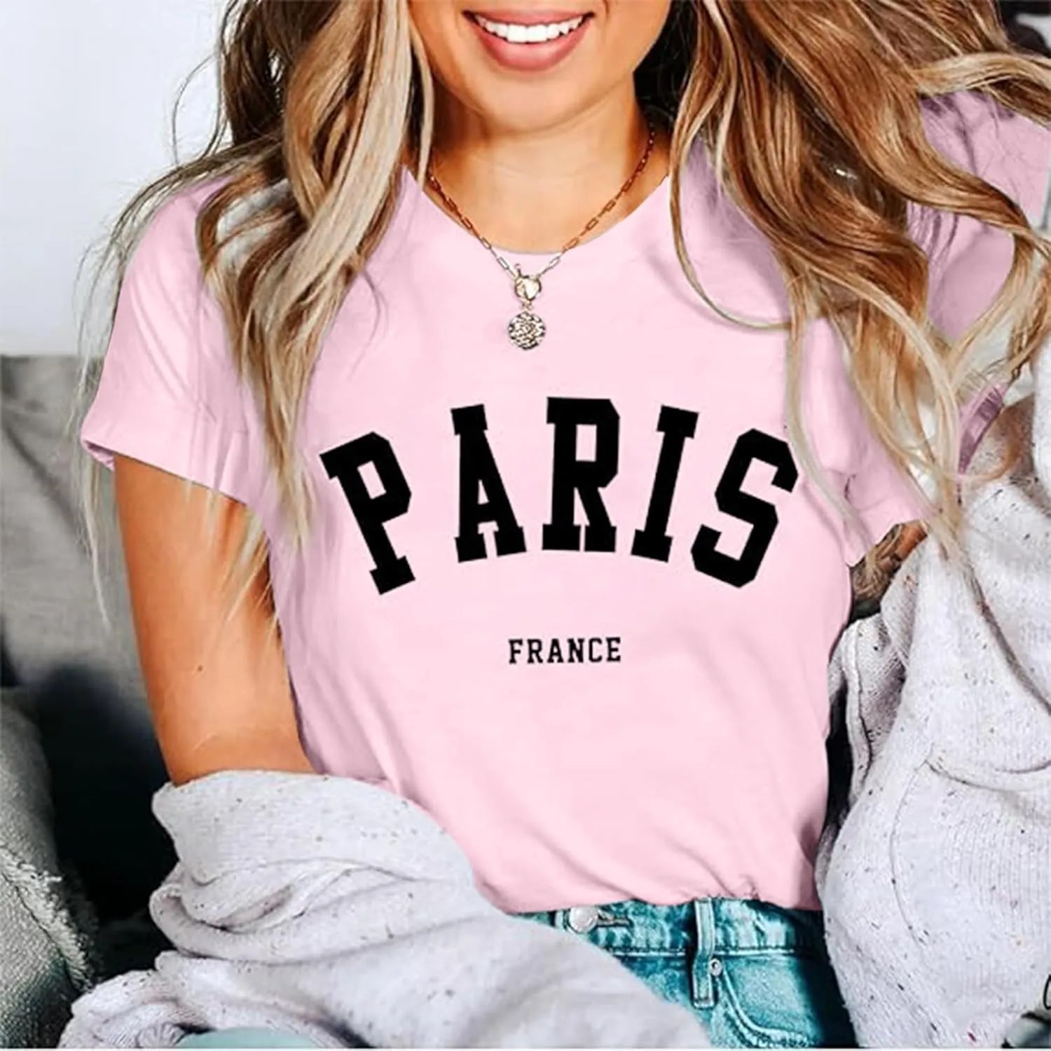 Fkatuzi Paris Shirts France Tshirts for Women Graphic Tee Vintage Letter Print T Shirts Paris Themed Gifts Cotton Tops